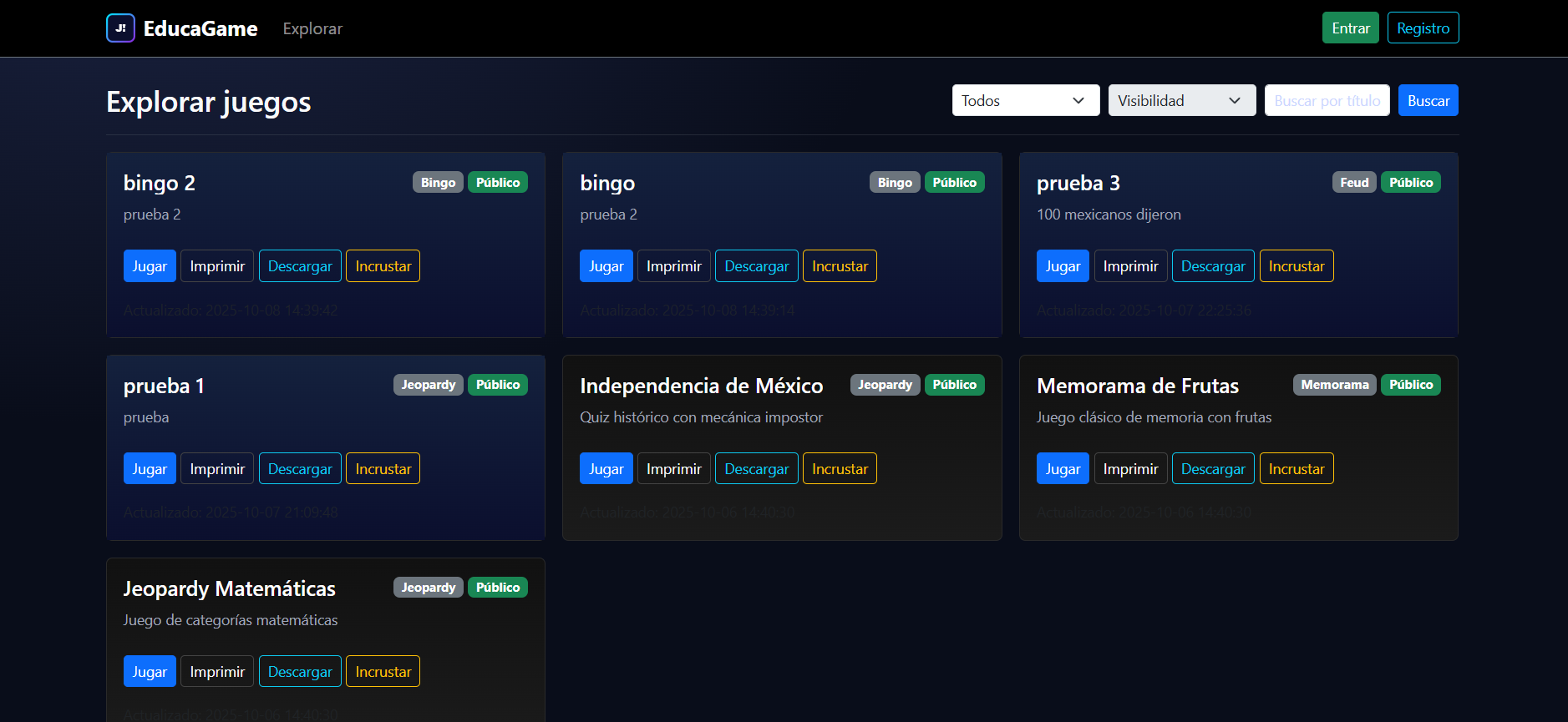 Plataforma de juegos educativos